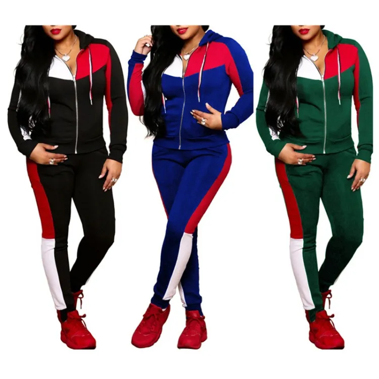 Custom Women 2 Pieces Sets Sportswear Multi Color Stitching Sweat Suit for Women Tracksuit
