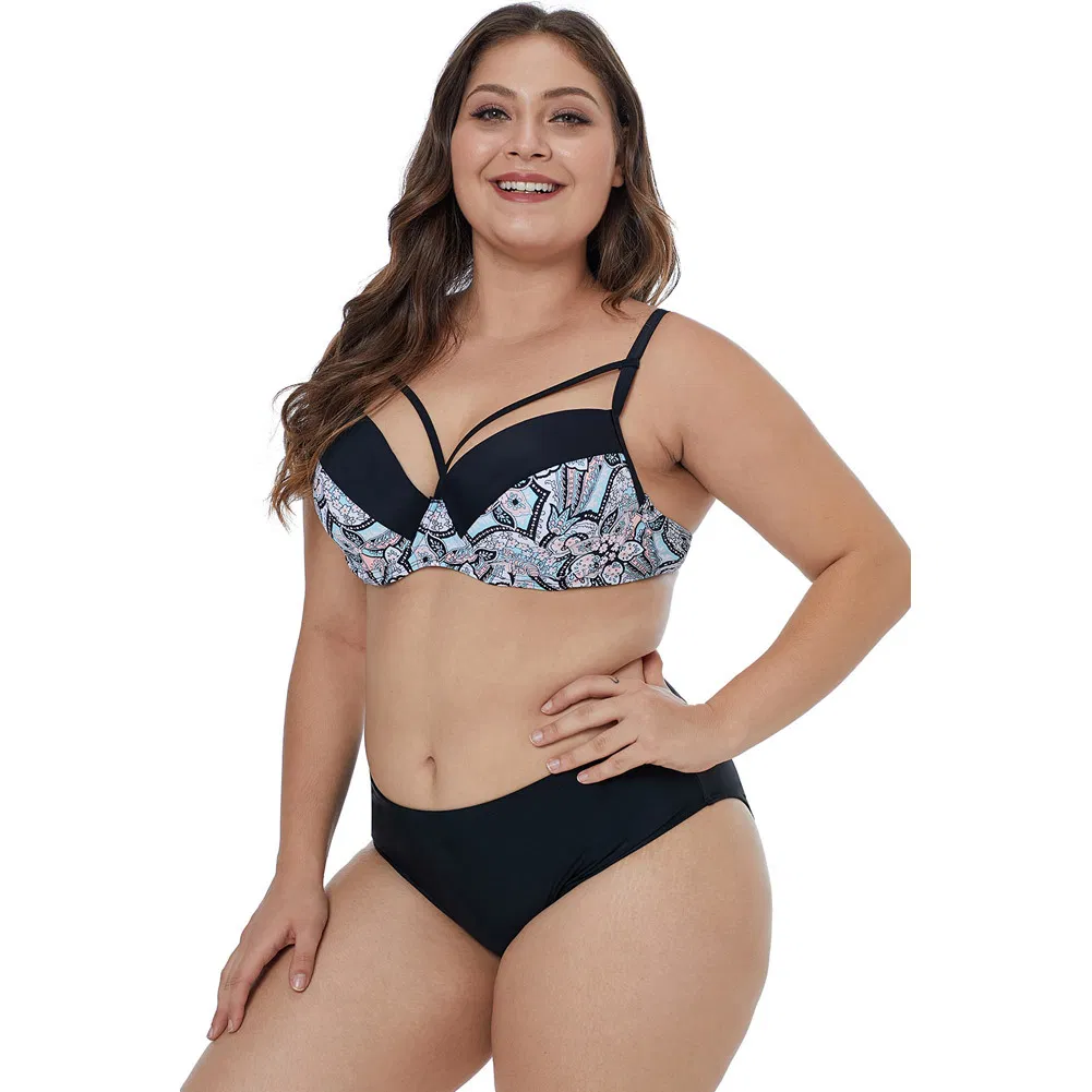 Customize The European and American Designer Big Yards Bikini Two-Piece Printed Condole Belt of Tall Waist Fat Sister Fission Swimsuit Manufacturer Provides Str