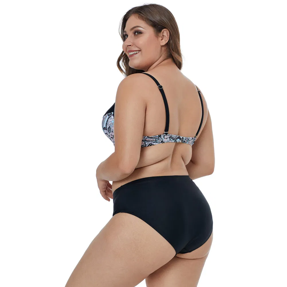 Customize The European and American Designer Big Yards Bikini Two-Piece Printed Condole Belt of Tall Waist Fat Sister Fission Swimsuit Manufacturer Provides Str