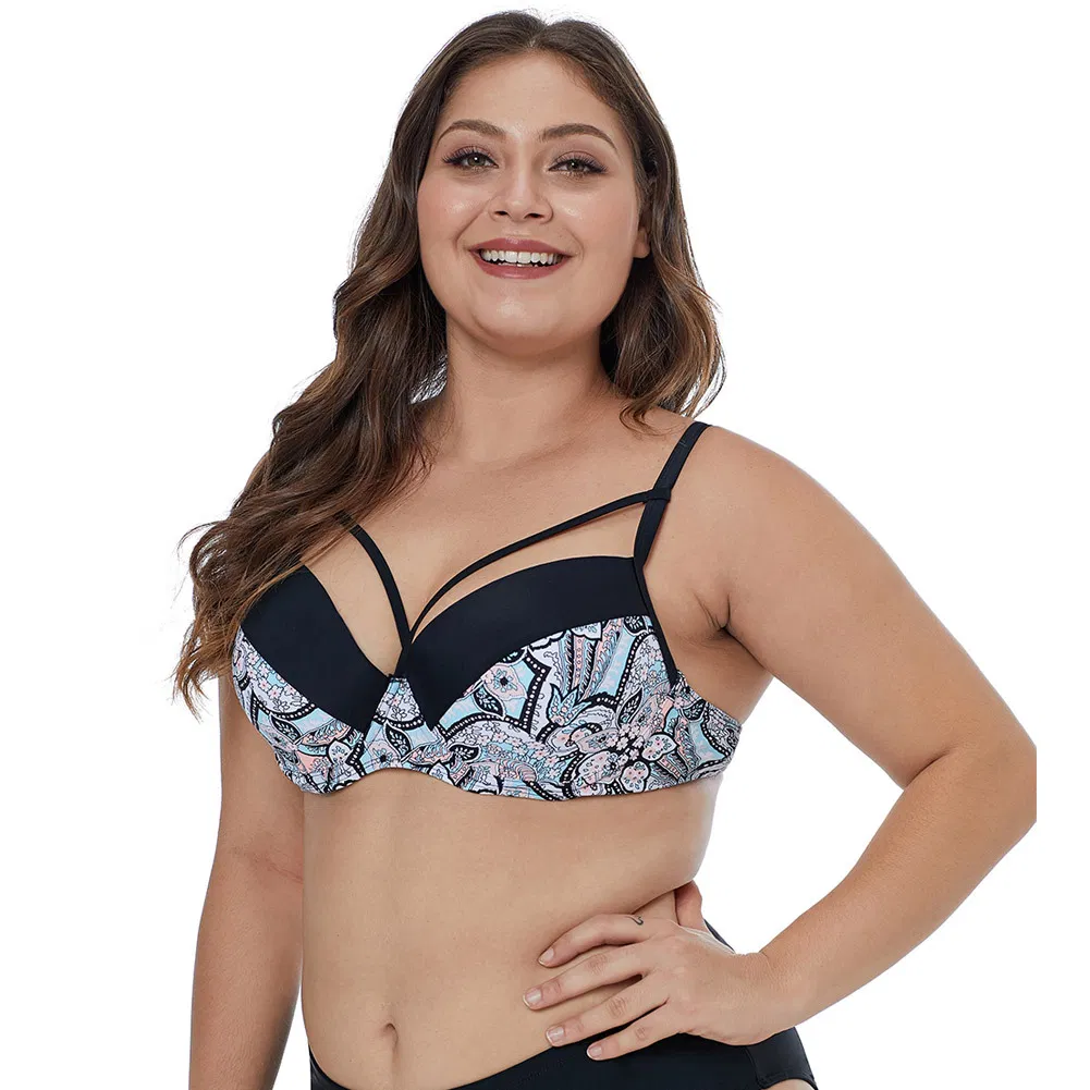 Customize The European and American Designer Big Yards Bikini Two-Piece Printed Condole Belt of Tall Waist Fat Sister Fission Swimsuit Manufacturer Provides Str