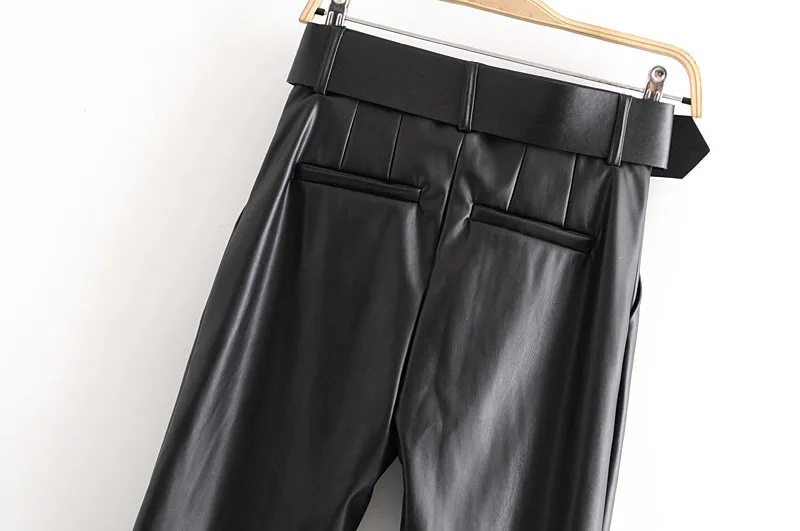 Customized Promotional Wholesale New Design New Trend Black Leather Pants to The Ankle Cool Style for Women