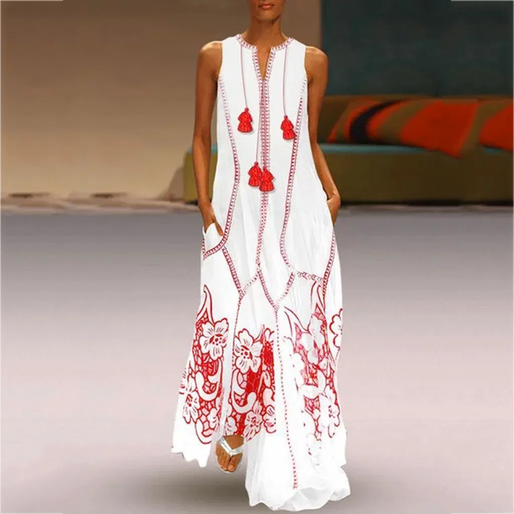 Dress V-Neck Embroidery Women Dresses Ukrainian Dress (B2021)