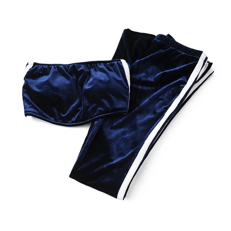 Fall Velvet Sportswear Women Two-Piece Set Crop Bra Top Sleeveless and Long Flare Pants Casual Velour Set