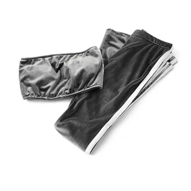 Fall Velvet Sportswear Women Two-Piece Set Crop Bra Top Sleeveless and Long Flare Pants Casual Velour Set