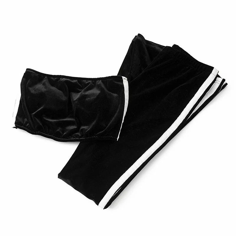 Fall Velvet Sportswear Women Two-Piece Set Crop Bra Top Sleeveless and Long Flare Pants Casual Velour Set