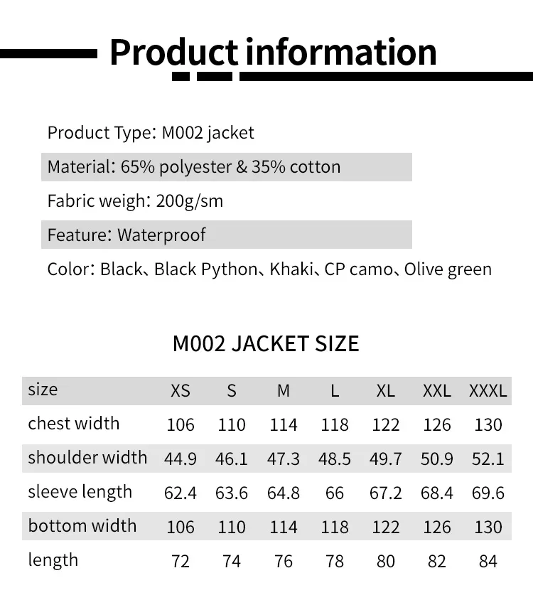 Fashion Winter Windproof T/C Uniforms Manufacturing M02 Military Jackets Men