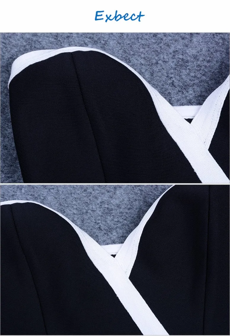 Fashion Women Strapless Black White Long Dress Celebrity Dresses Party Dresses Evening of Maxi Dress