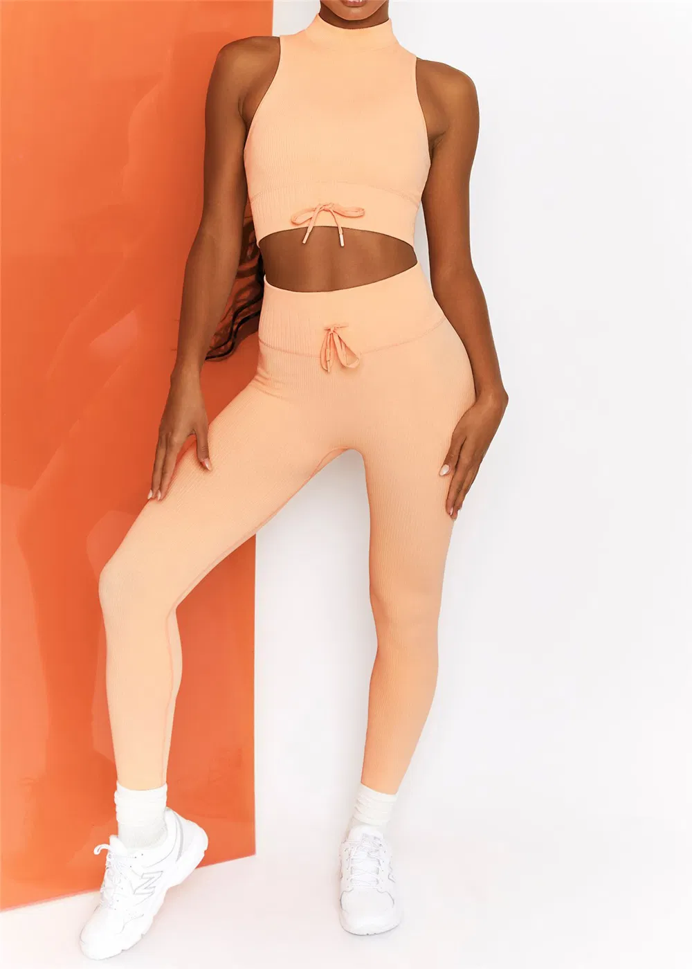 High Collar Sleeveless Yoga Wear Women Jogging Suit Ribbed Sportswear