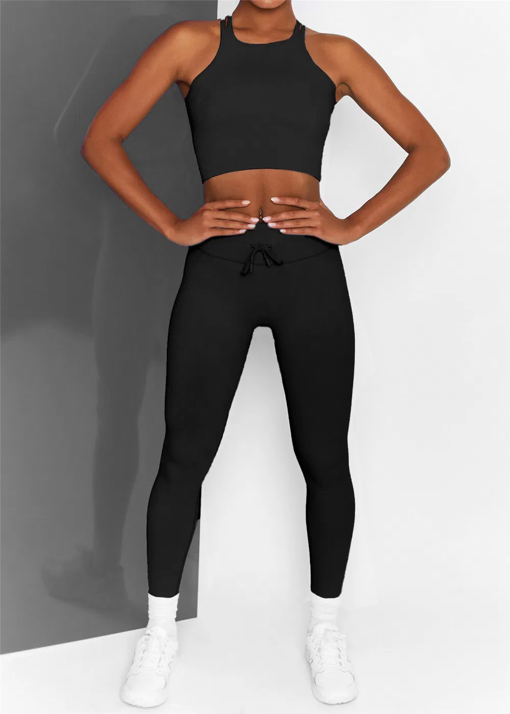 High Collar Sleeveless Yoga Wear Women Jogging Suit Ribbed Sportswear