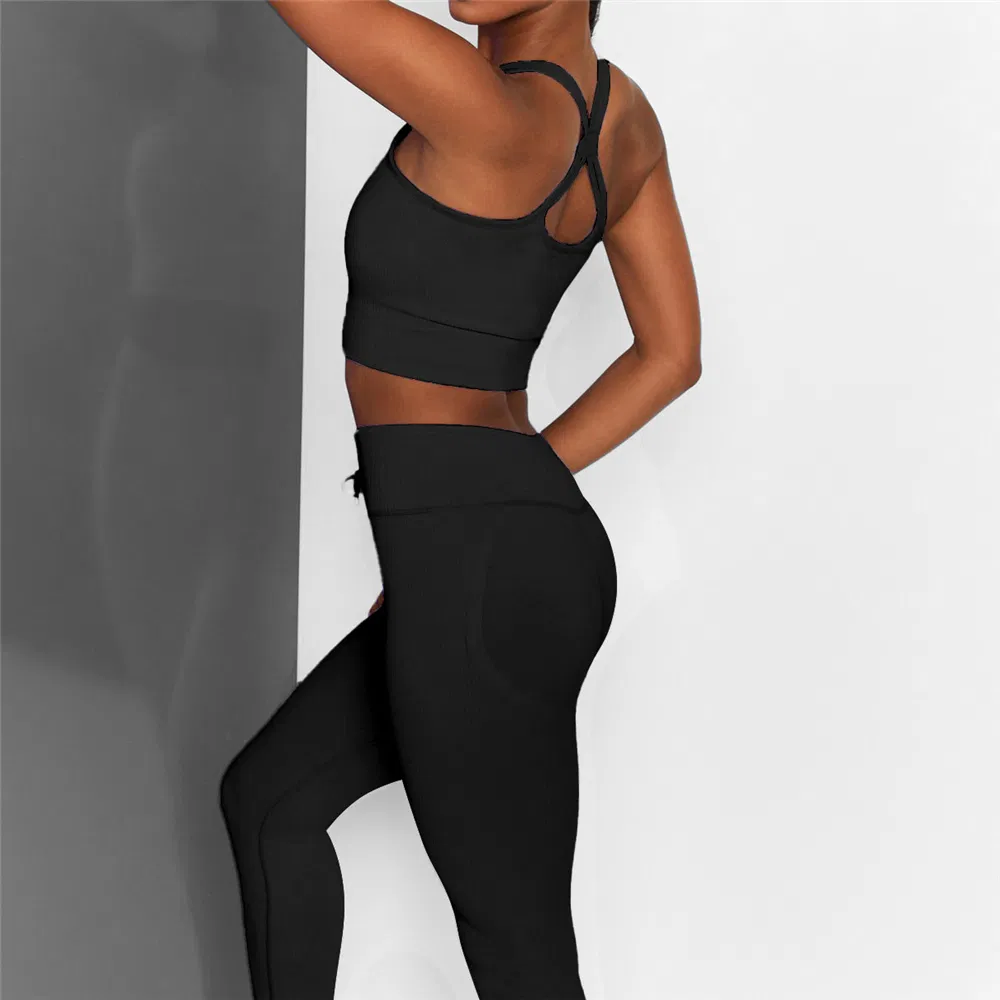 High Collar Sleeveless Yoga Wear Women Jogging Suit Ribbed Sportswear