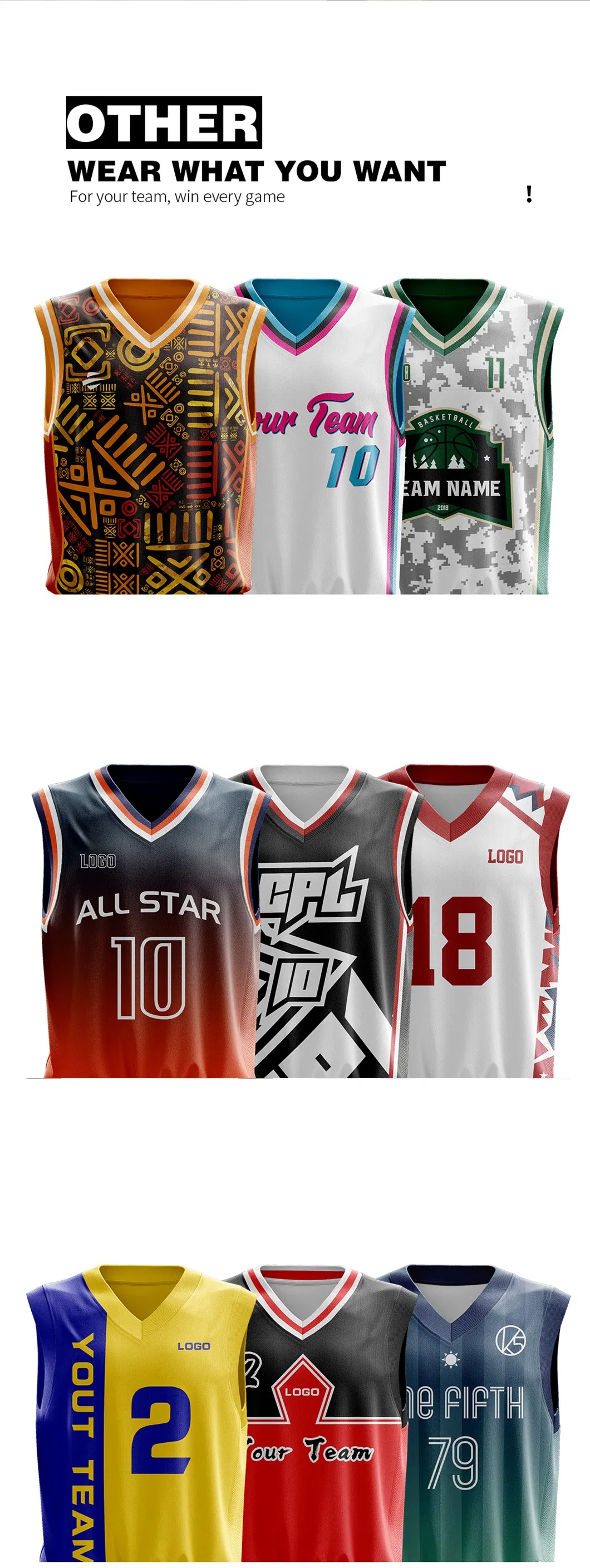 High Quality Sublimation Basketball Jersey Sportswear Coustom Basketvall Unifroms
