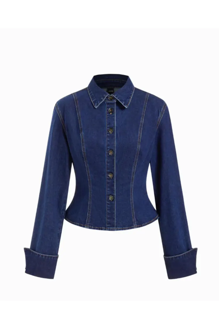 Women's Fitted Washed Denim Blouse