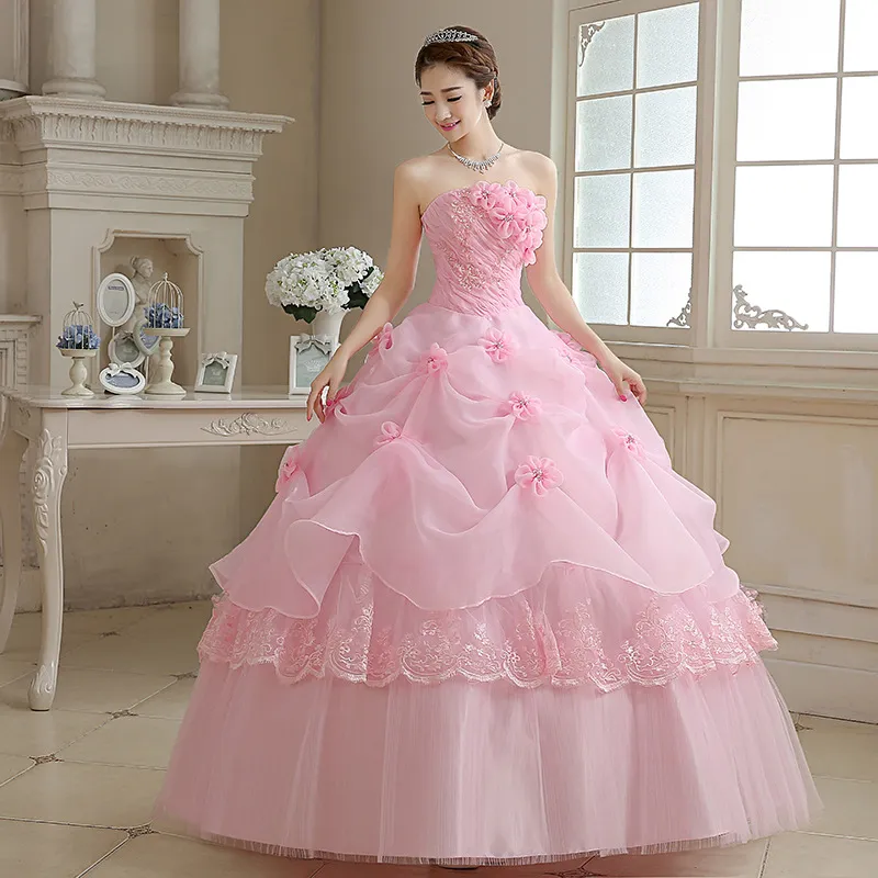 Lace Strapless Show Thin Large Color Gauze Puffy Skirt Wedding Dress