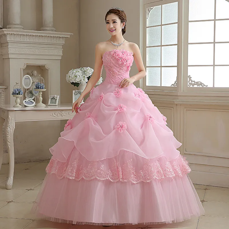 Lace Strapless Show Thin Large Color Gauze Puffy Skirt Wedding Dress