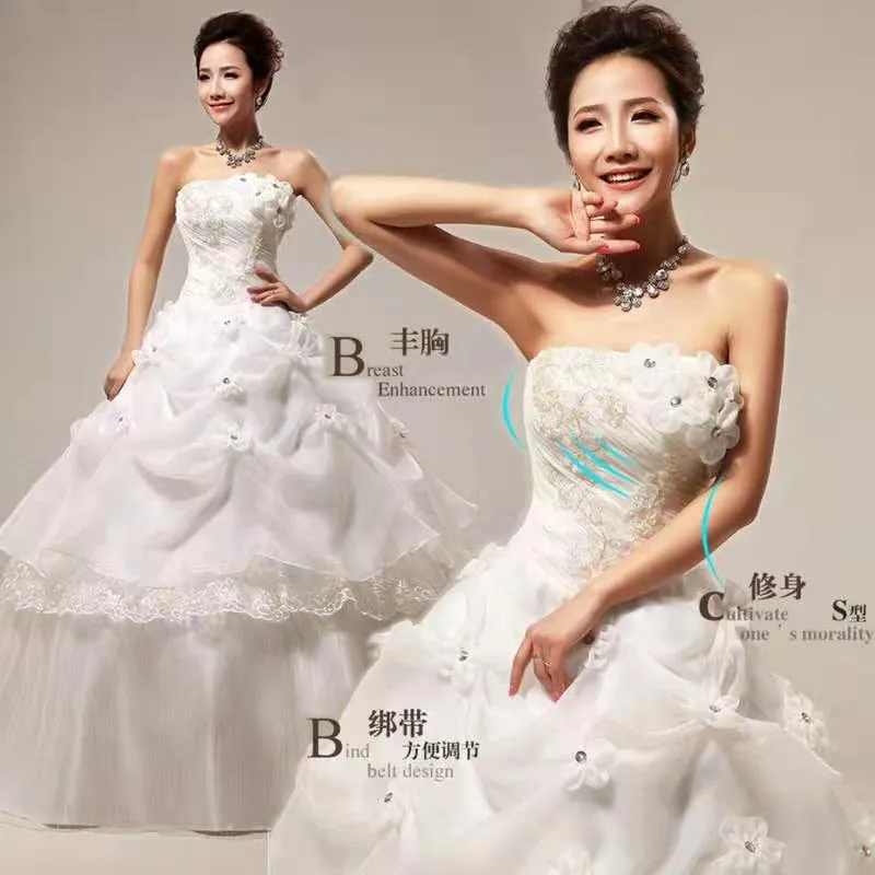 Lace Strapless Show Thin Large Color Gauze Puffy Skirt Wedding Dress