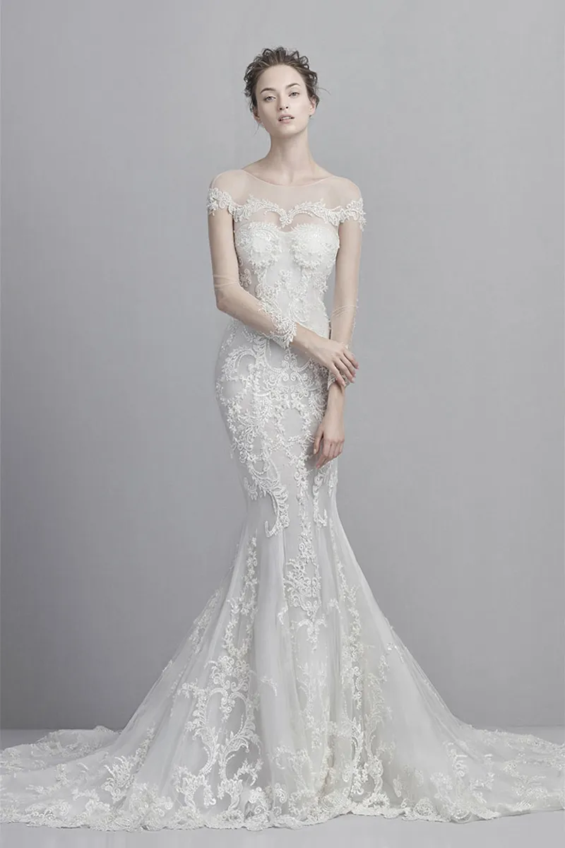 Lace Wedding Gowns Sheath Beading Mermaid Bridal Wedding Dresses B2060