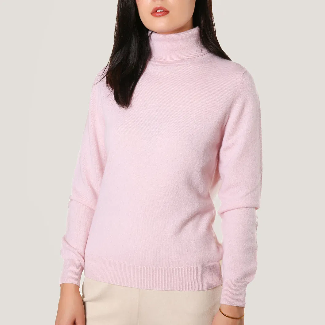 Ladies′ Cashmere Pink Turtleneck Pullover