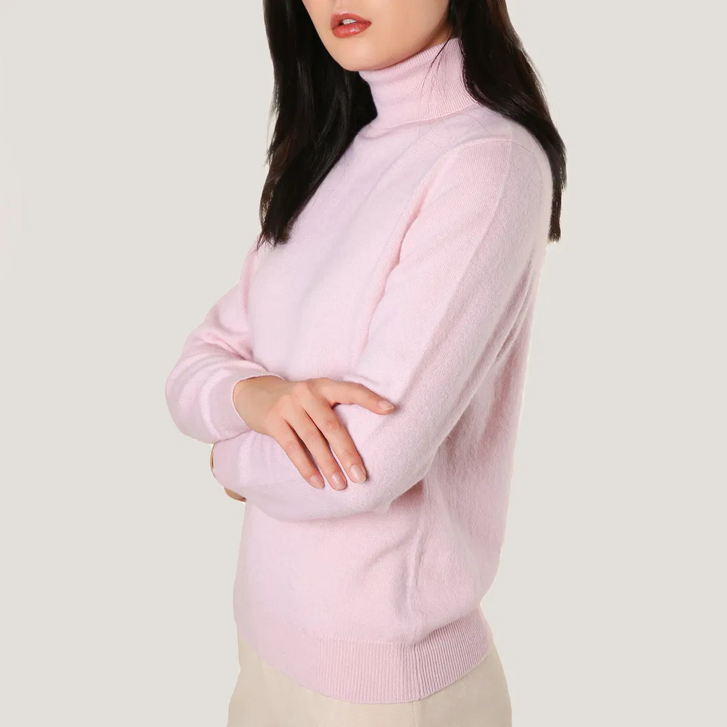 Ladies′ Cashmere Pink Turtleneck Pullover