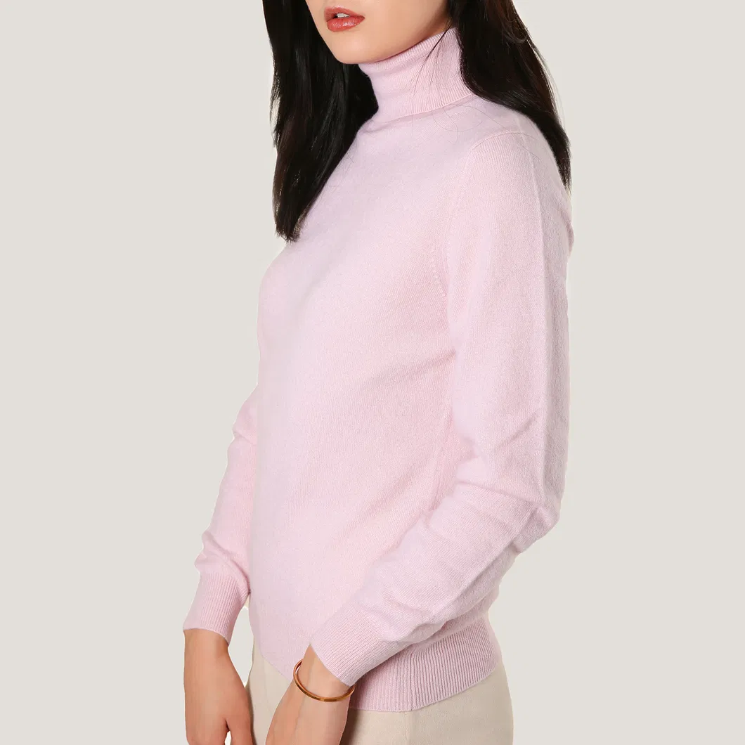 Ladies′ Cashmere Pink Turtleneck Pullover