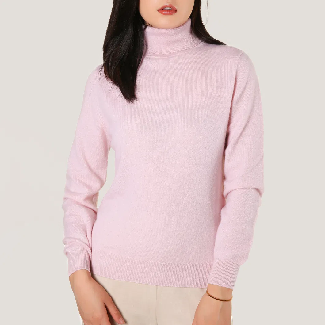 Ladies′ Cashmere Pink Turtleneck Pullover