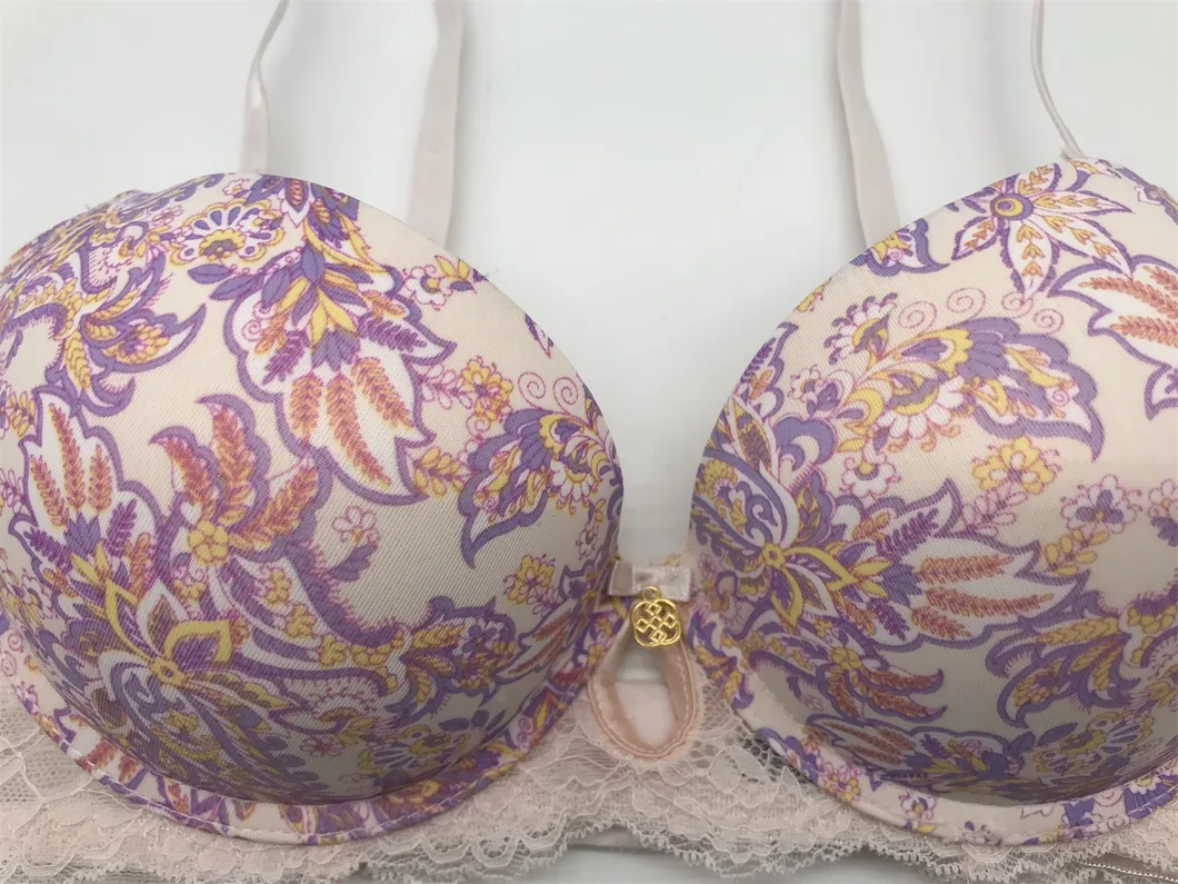 Ladies Fashion Bra Sexy Underwear Ladies Underwear Ladies Lingerie Sexy Underwear Ladies Fashion Flower Printed Bra with Lace Wings-BSCI/Walmart