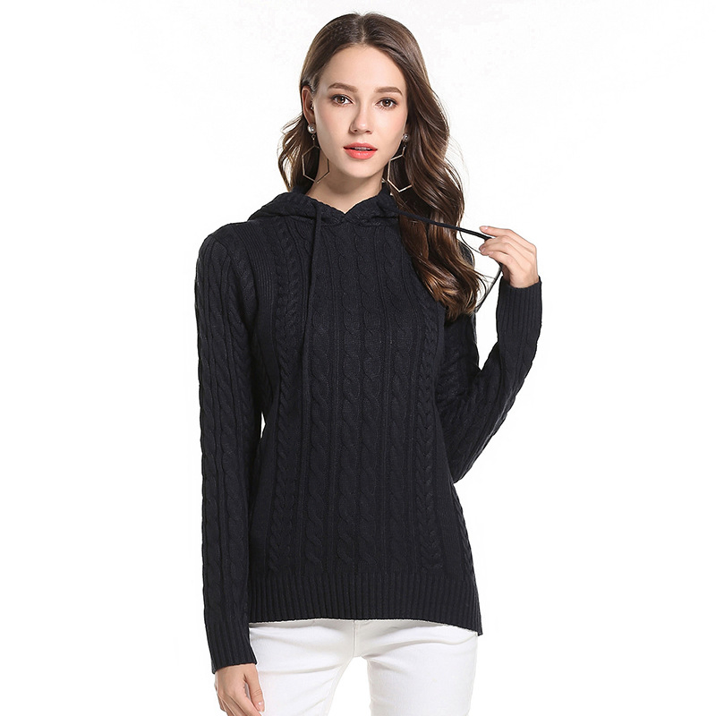 Lady Fashion Acrylic Knitted Hooded Twist Winter Pullover (YKY2116)