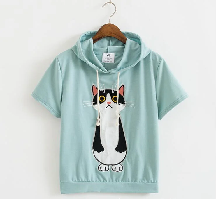 Lady's Short Sleeve Hoodie Embroidery
