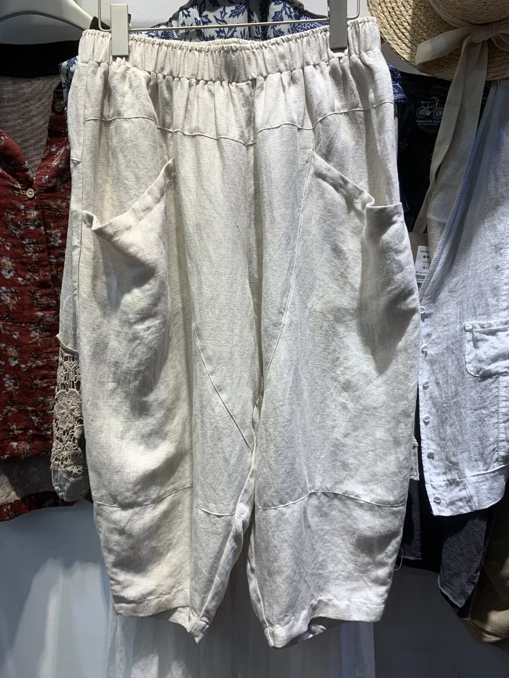 Linen Print Long Loose Belt Pants or Culottes with Ethnic Style