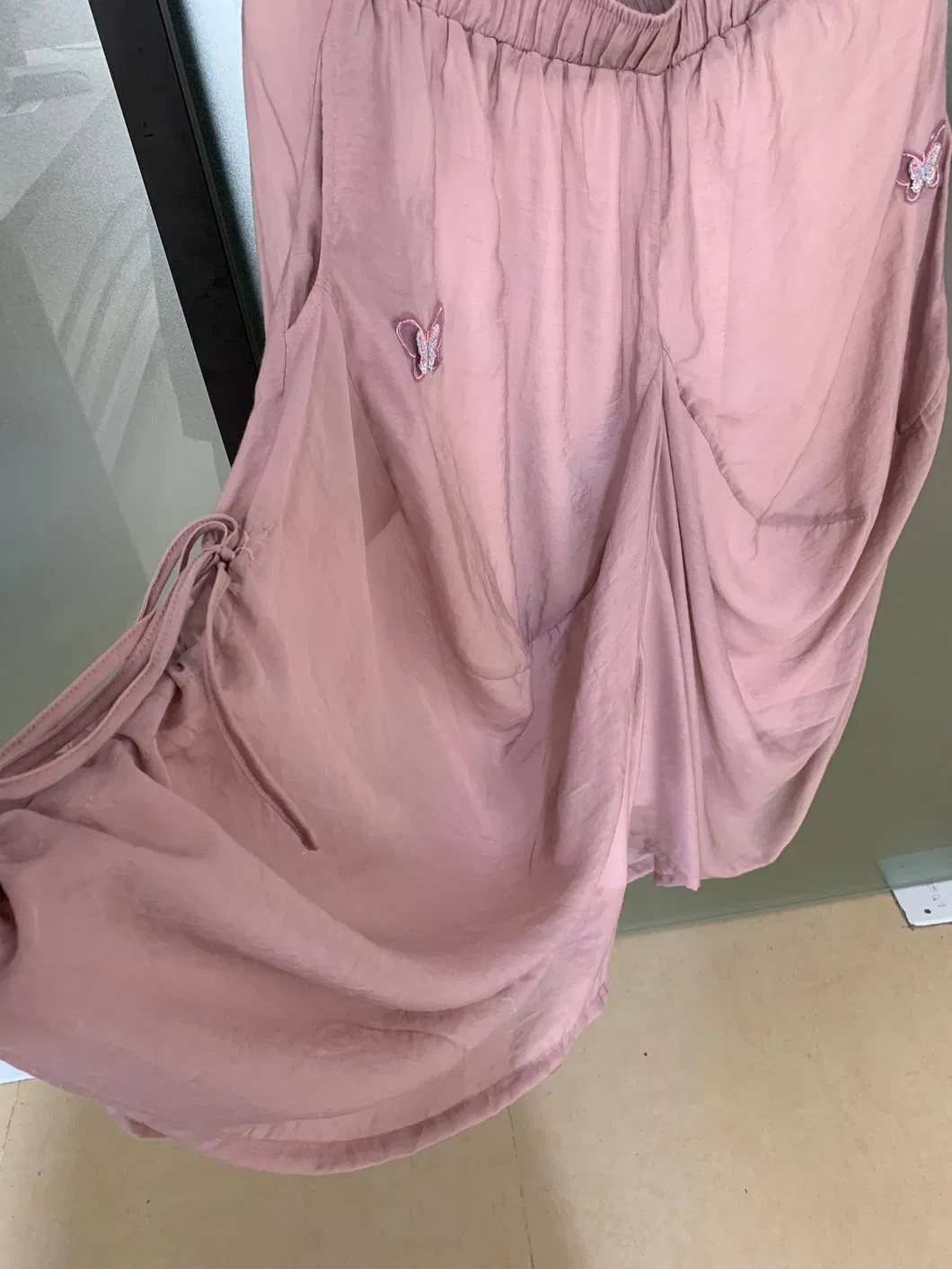 Linen Print Long Loose Belt Pants or Culottes with Ethnic Style