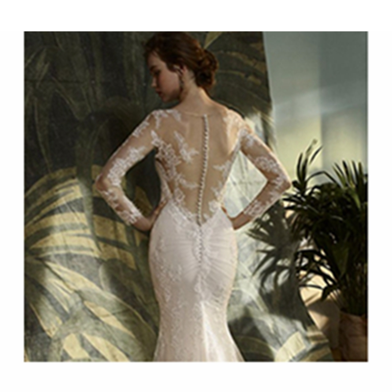 Luxurious Ivory White Hollowed-out Beaded Lace Mermaid Chapel Train Wedding Dress