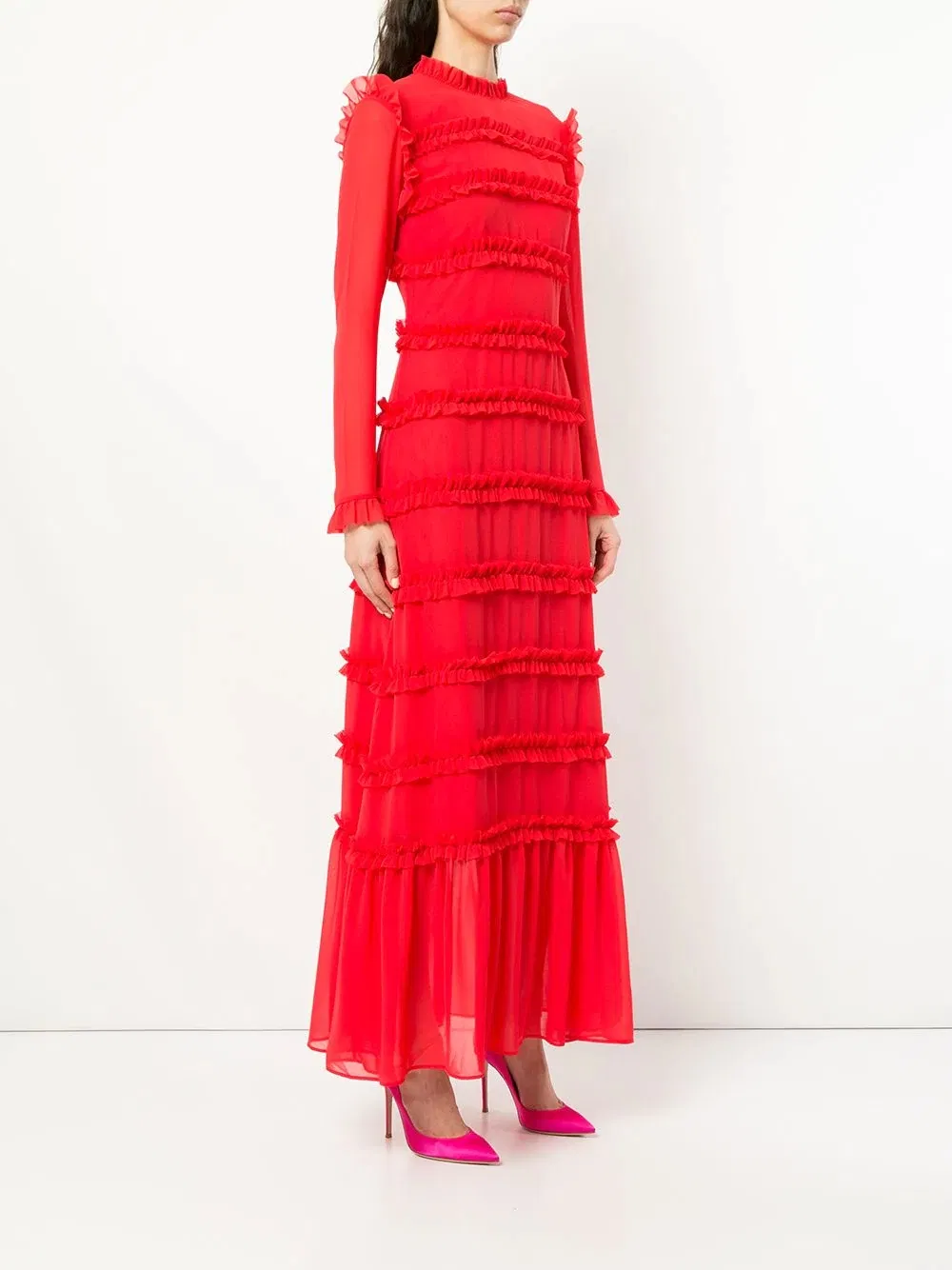 Luxury Design Women New Autum Style Frill Trim Maxi Dresses Wholesale