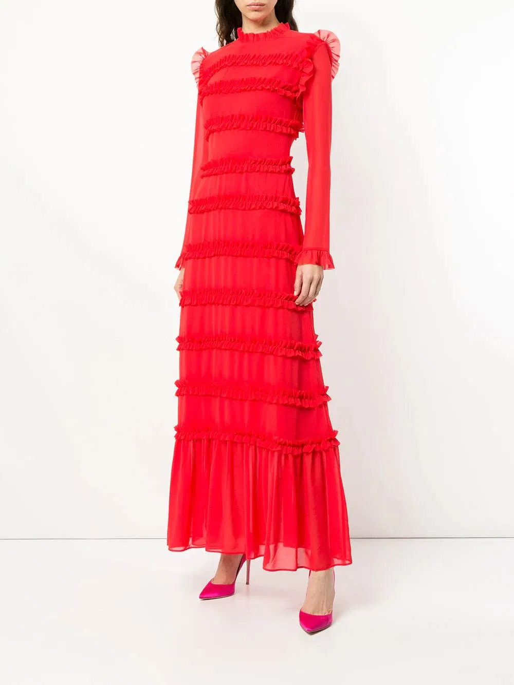 Luxury Design Women New Autum Style Frill Trim Maxi Dresses Wholesale