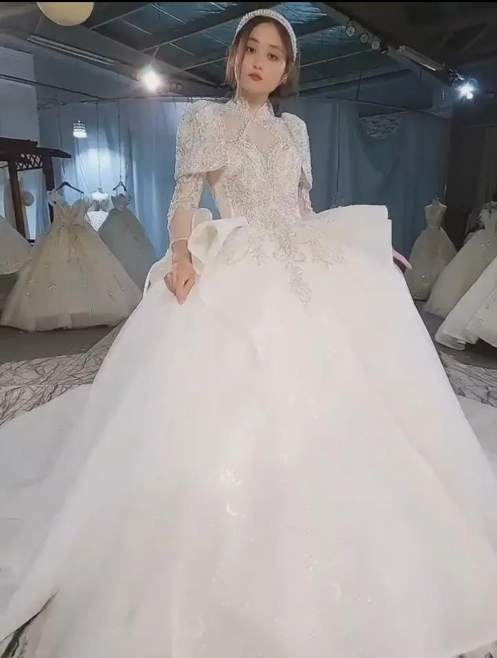 Luxury Sequin Beaded Sexy Custom-Made Size Bridal Dress Wedding Dresses Gown