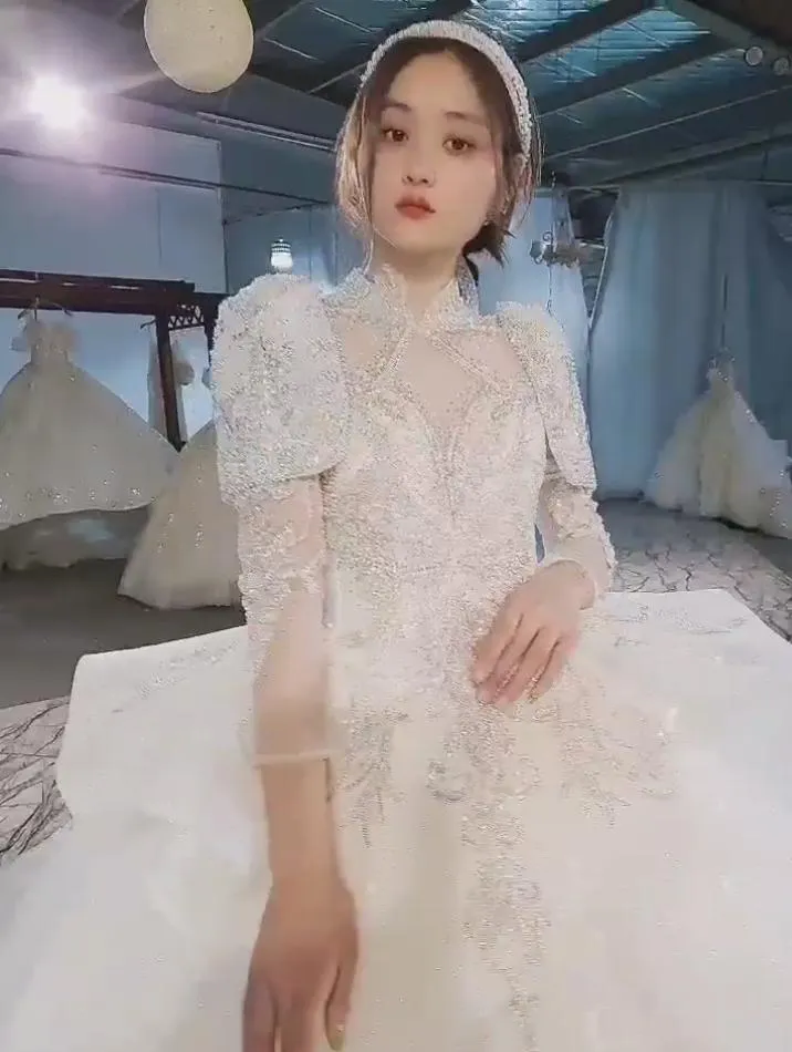 Luxury Sequin Beaded Sexy Custom-Made Size Bridal Dress Wedding Dresses Gown