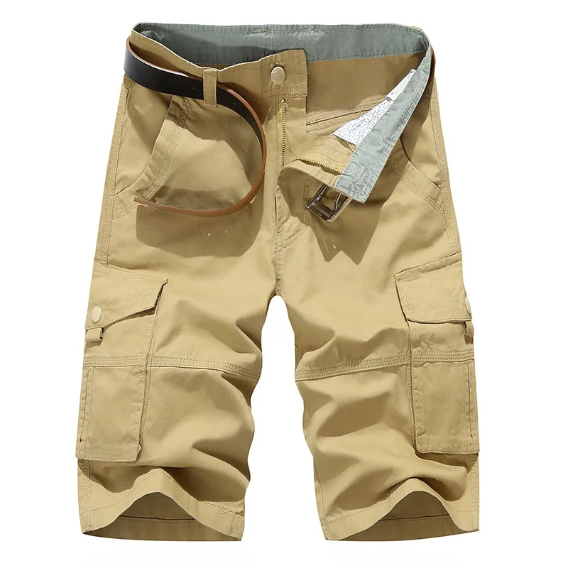 Man Summer Washing Cotton Canvas Belt Bermuda Patch Pocket Cotton Shorts