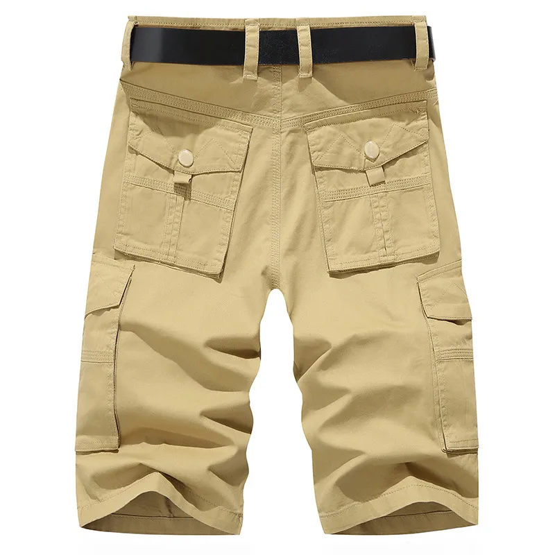 Man Summer Washing Cotton Canvas Belt Bermuda Patch Pocket Cotton Shorts