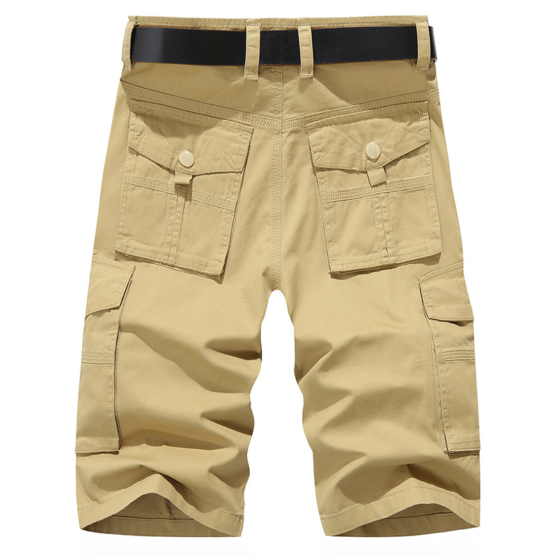 Man Summer Washing Cotton Canvas Belt Bermuda Patch Pocket Cotton Shorts