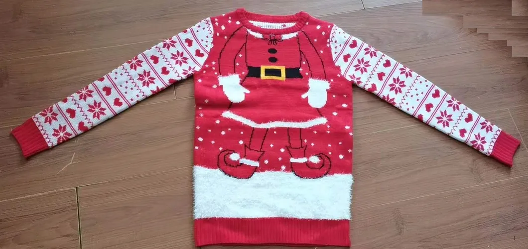 Men Autumn Winter Santa Jacquard Crew Neck Ugly Christmas Mohair Sweater