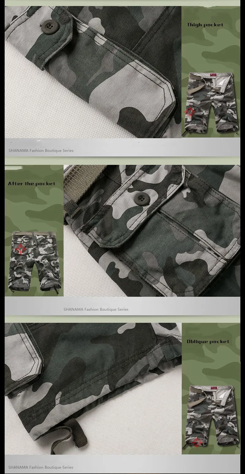 Men Camouflage Summer Combat Tactical Multi-Pocket Cargo Shorts