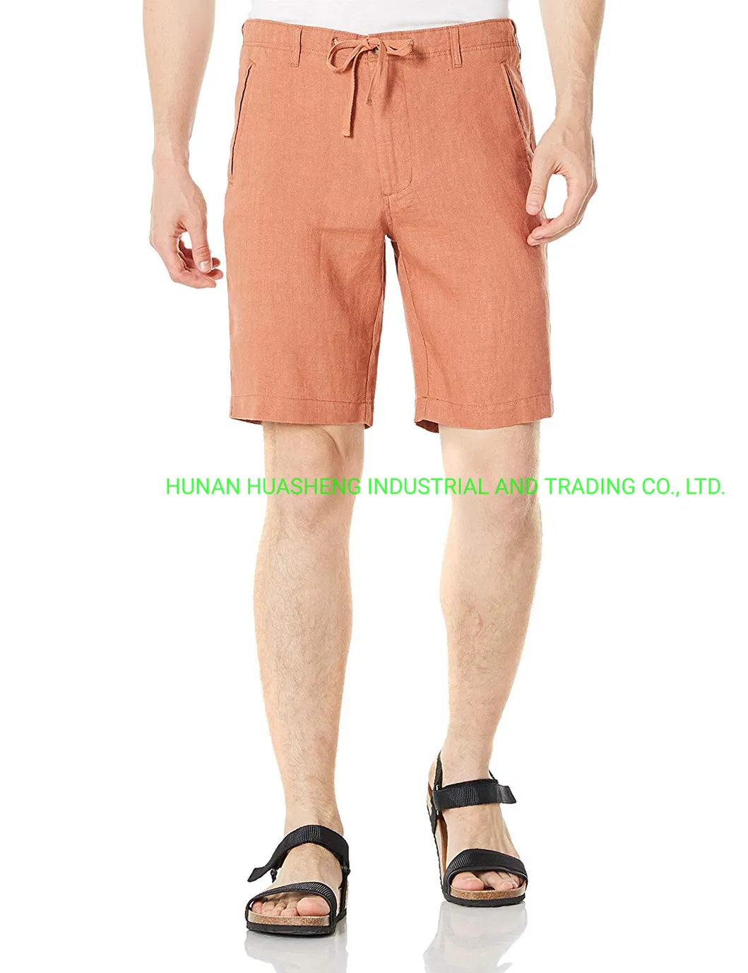 Men′s 100%Linen Drawstring Shorts Light Brown