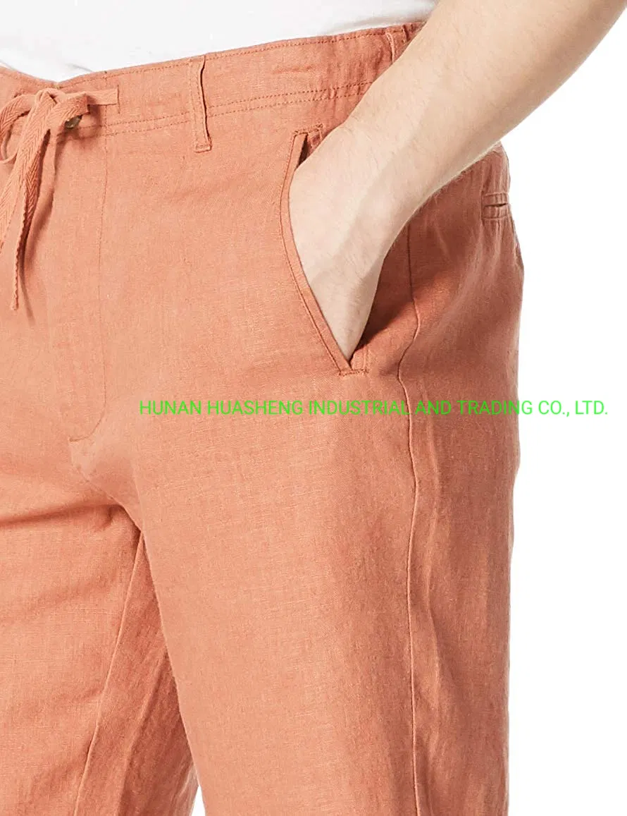 Men′s 100%Linen Drawstring Shorts Light Brown