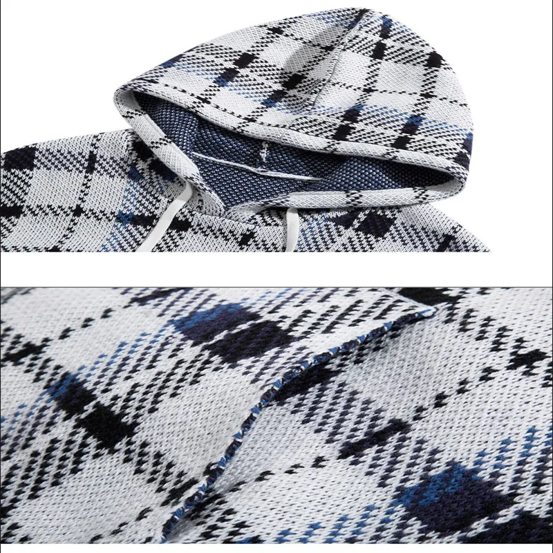 Men′s Casual Pullover Hoodies Classic Twill Plaid Jacquard Hooded Sweatshirt Hoody with Kanga Pocket
