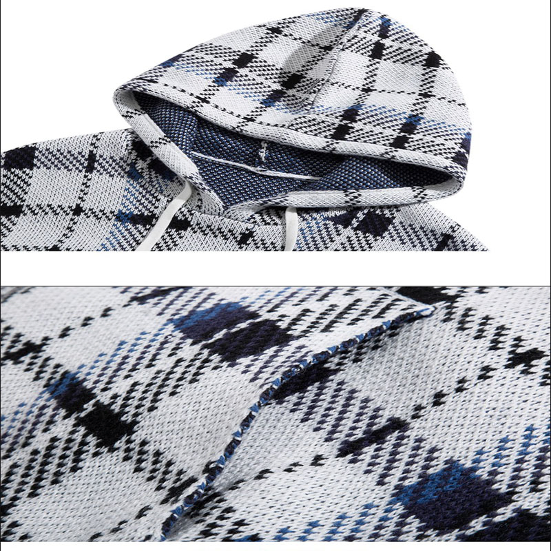 Men's Casual Pullover Hoodies Classic Twill Plaid Jacquard Hooded Sweatshirt Hoody with Kanga Pocket