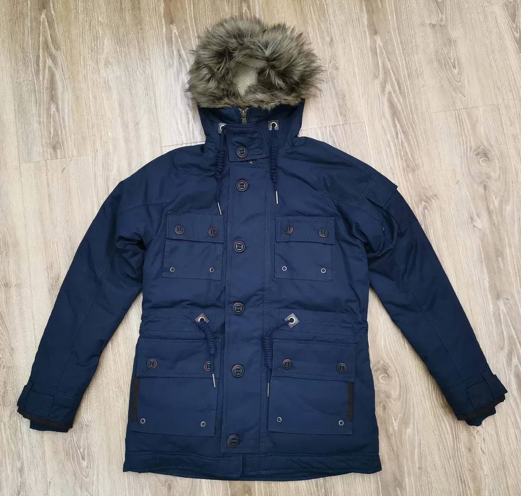 Men′s Faux-Fur Hood Slim Wasit Cord Winter Coat