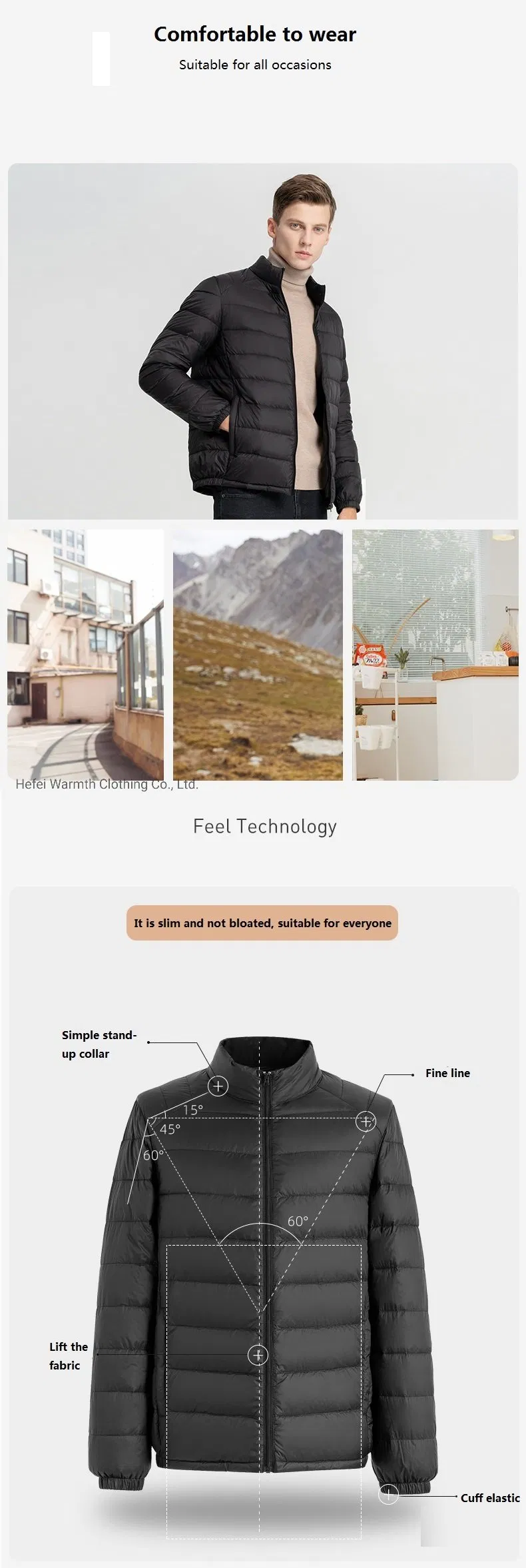 Men′s Lightweight Water-Resistent Fill Power Down Puffer Jacket