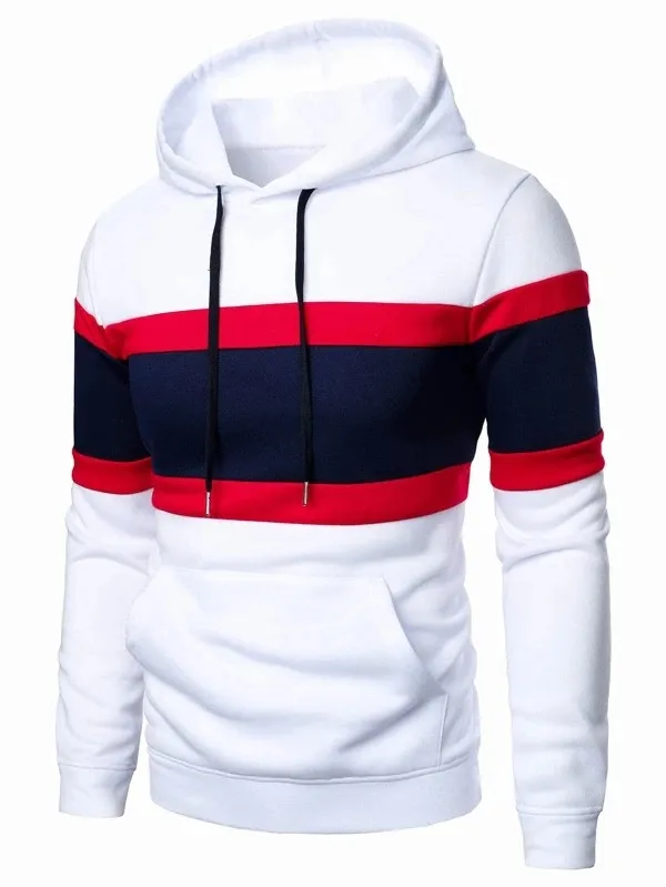 Men Slim Fit Long Sleeve Color Block Pullover Hoodie with Kanga Pocket