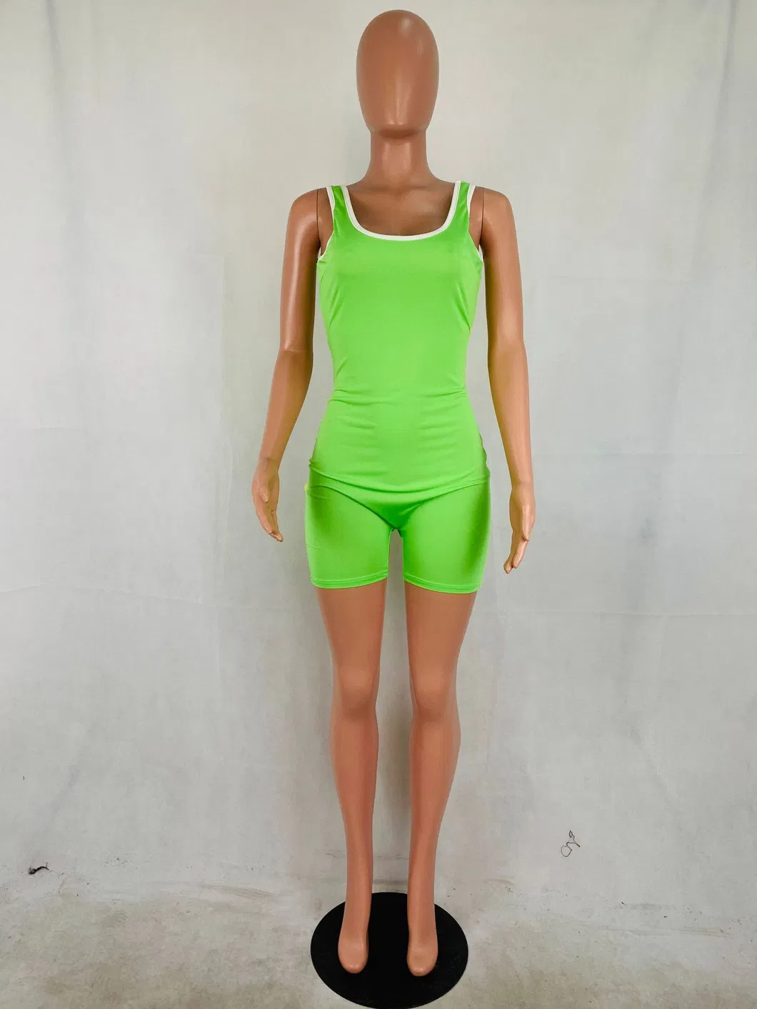 Neon Green Orange Rompers Womens Jumpsuit Casual Scoop Neck Sleeveless Club Party Bodysuit Summer High Waist Backless Playsuits