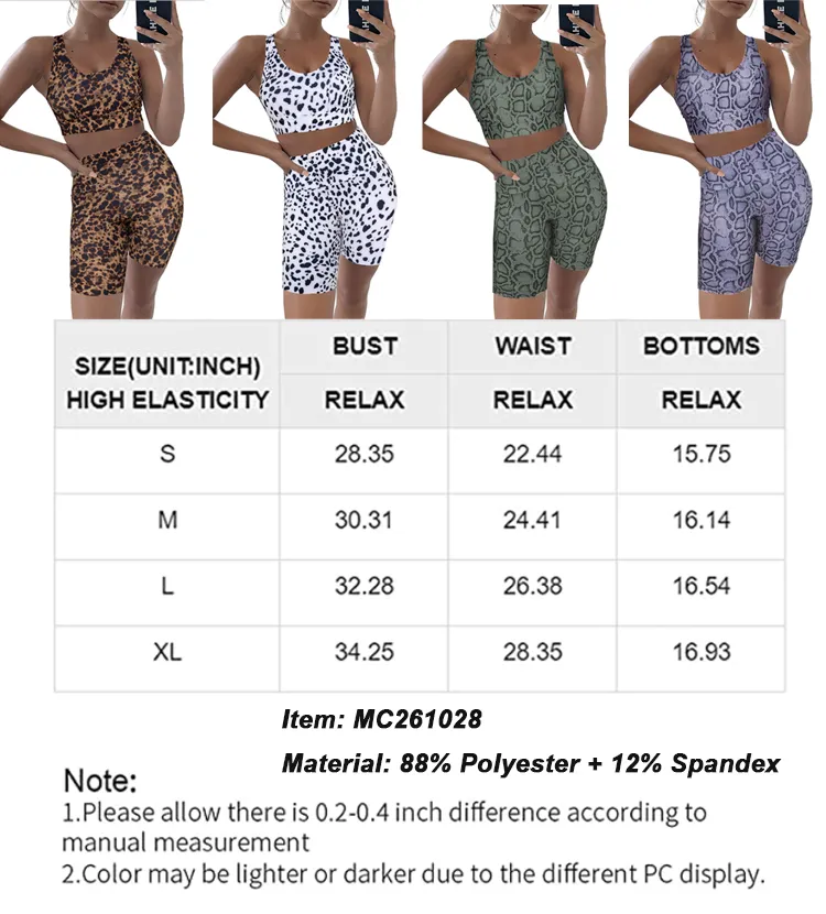 New 2 Piece Summer Workout Sets Ahletic Attire for Women, Stretchy Yoga Outfit Snakeskin Print High Waist Shorts and Sport Bra Gym Running Clothes