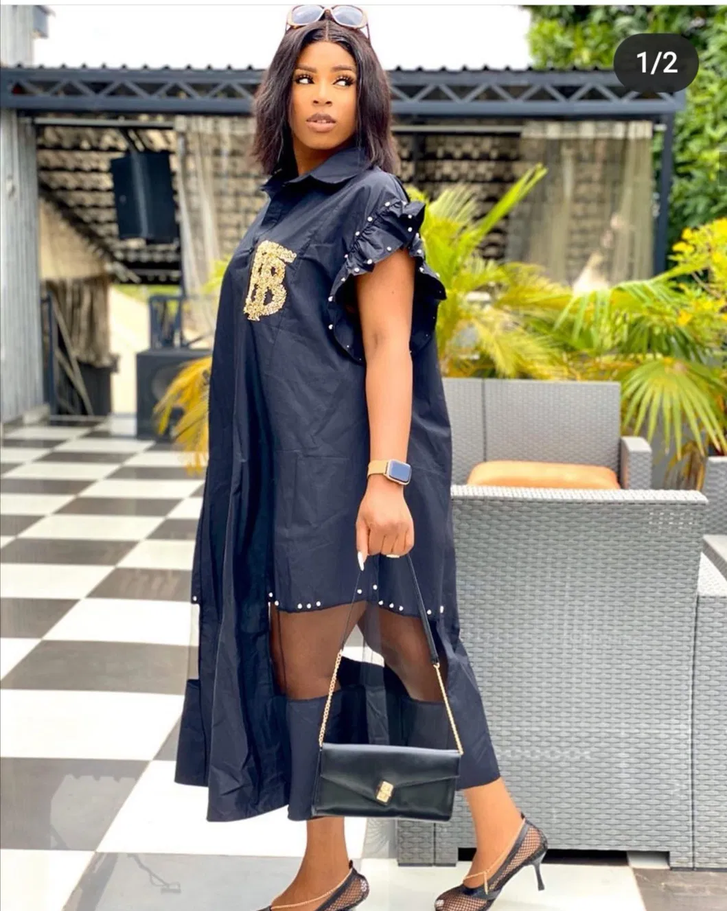 New Beaded Ruffle Dress Women Shirt Dresses Lady Shirt Dresses