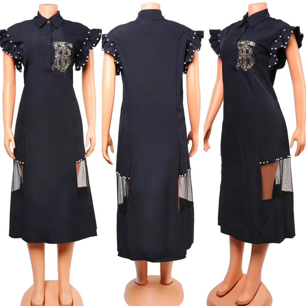 New Beaded Ruffle Dress Women Shirt Dresses Lady Shirt Dresses